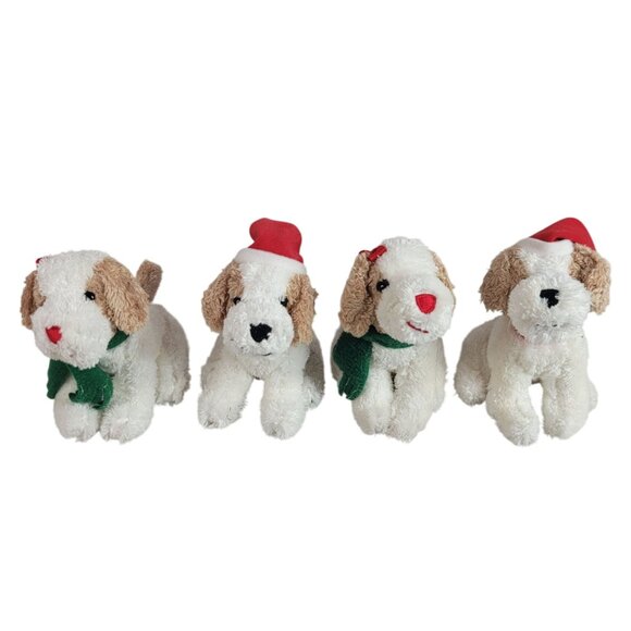 Hallmark Kiss Kiss Puppies Plush 2 Sets Santa Hat Scarf Magnetic Dogs Christmas - Picture 2 of 9